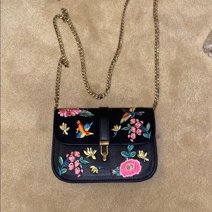 Topshop embroidered purse w gold chain